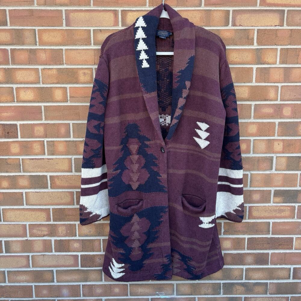 Pendleton Cardigan Shawl Neck Knit Aztec Native Womens Size Medium - Picture 2 of 9